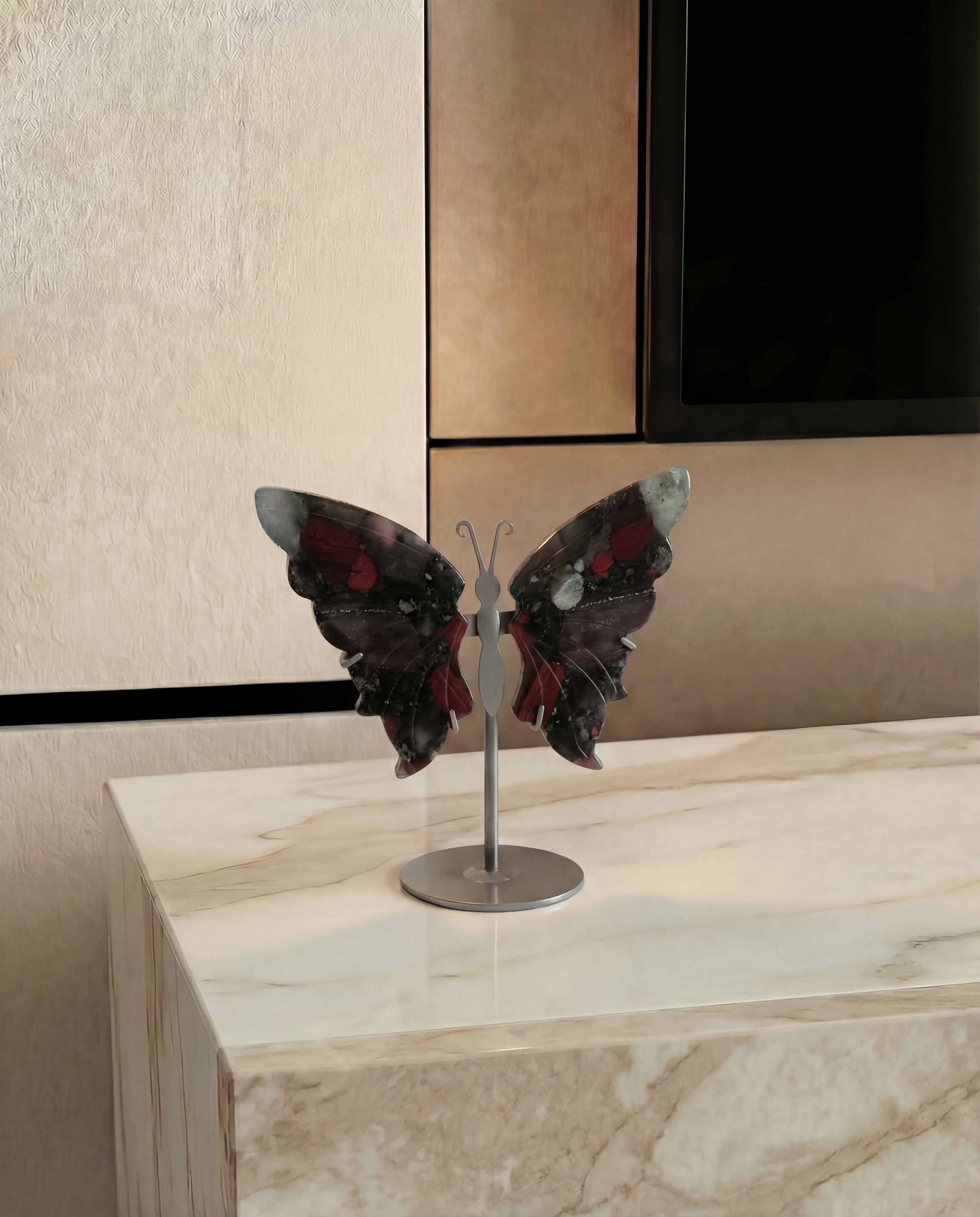 High Quality Natural Bloodstone Butterfly with Stand Crystal Decor
