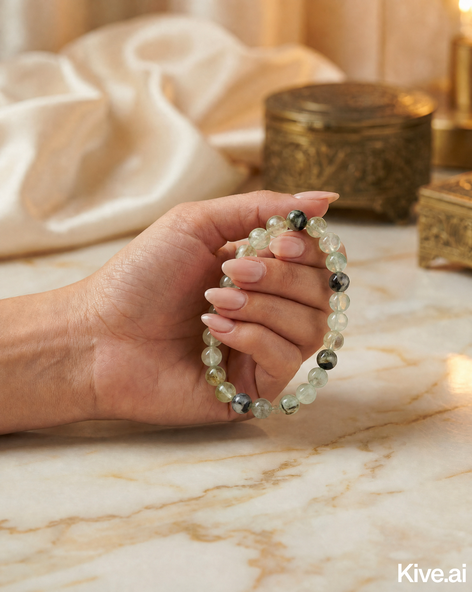 Natural Phrenite Bracelet 7-inch with 6mm Beads, Promotes Clarity, Supports Meditation, and Encourages Compassion