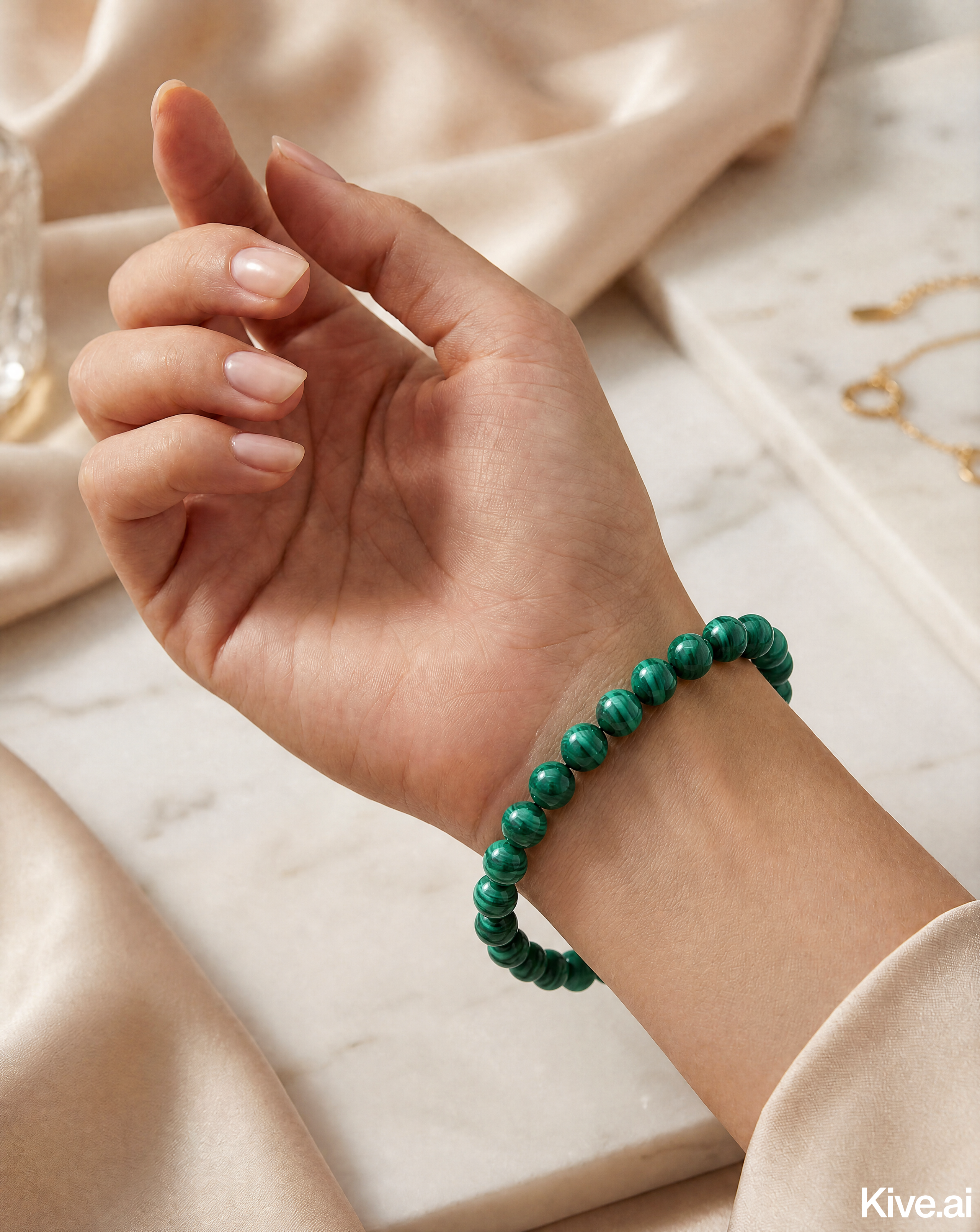 Natural Malachite Bracelet 7-inch with 6mm Beads, Stone of Transformation, Protection and Grounding