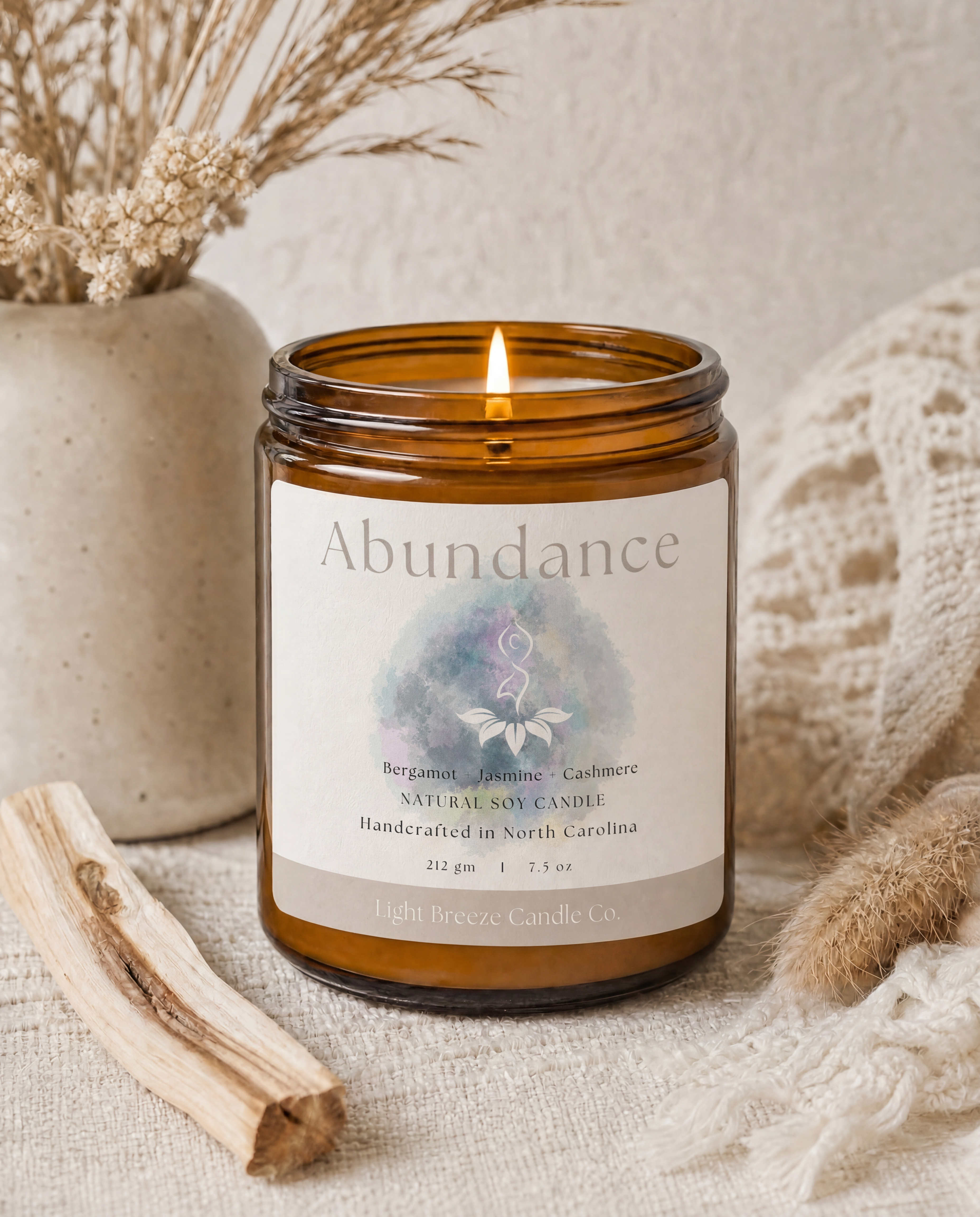 Abundance Soy Candle Bergamot, Jasmine & Cashmere Manifestation Candle for Wealth & Positive Energy