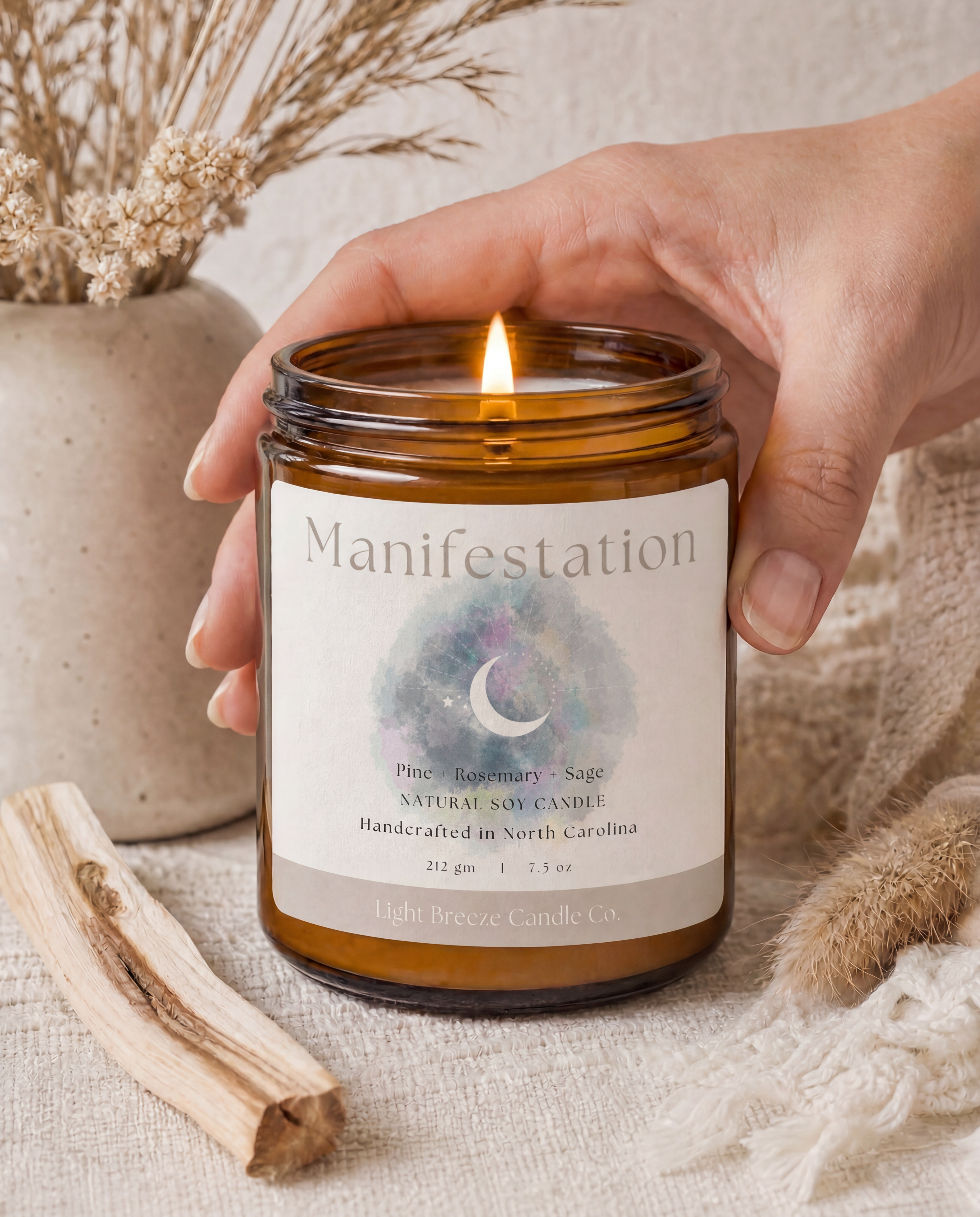 Manifestation Soy Candle Pine, Rosemary & Sage Spiritual Candle for Intentions, Abundance & Energy Clearing