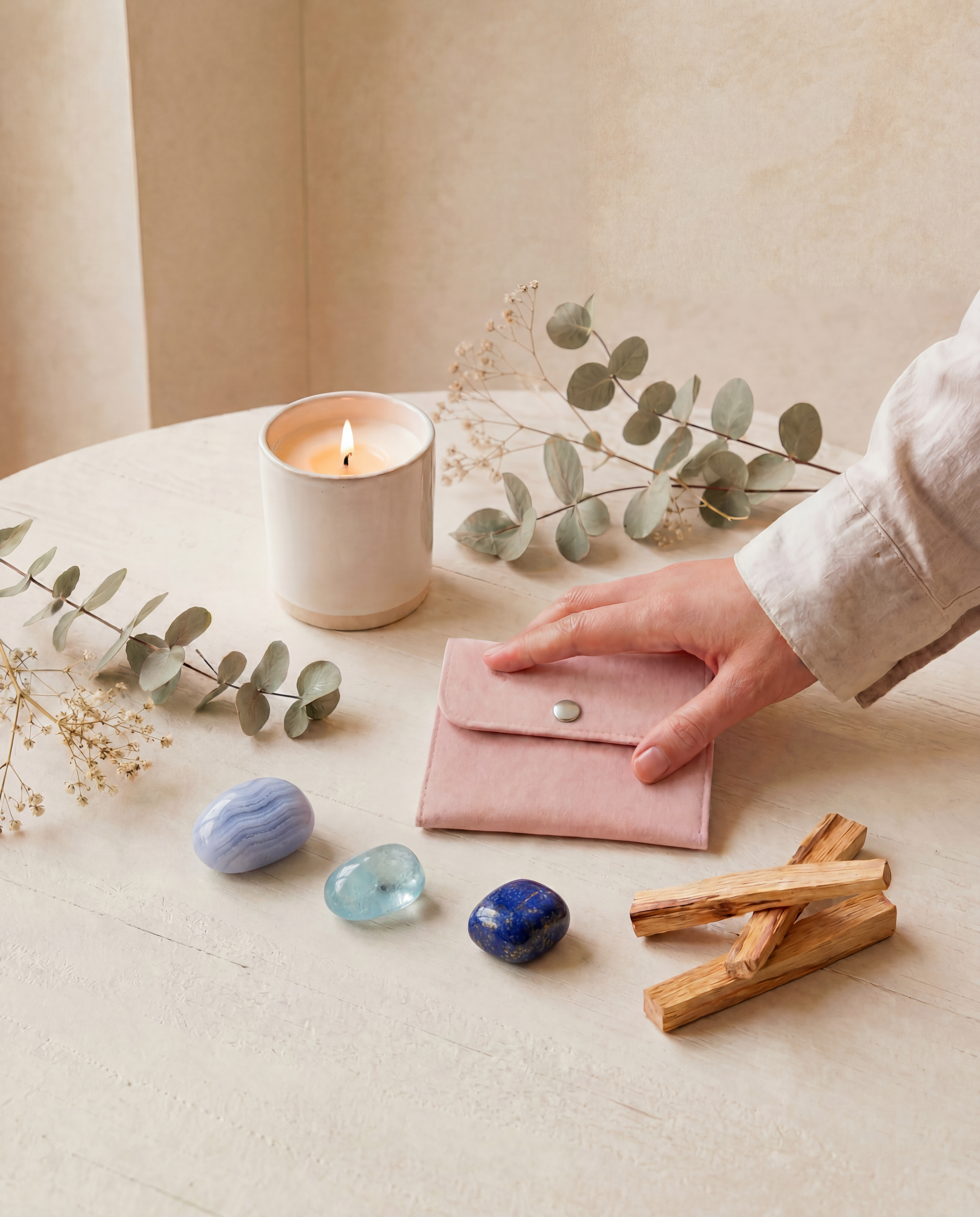 Speak Your Truth With The Throat Chakra Trio Tumbled Set with Blue Lace Agate, Aquamarine & Lapis Lazuli + Free Palo Santo Gift