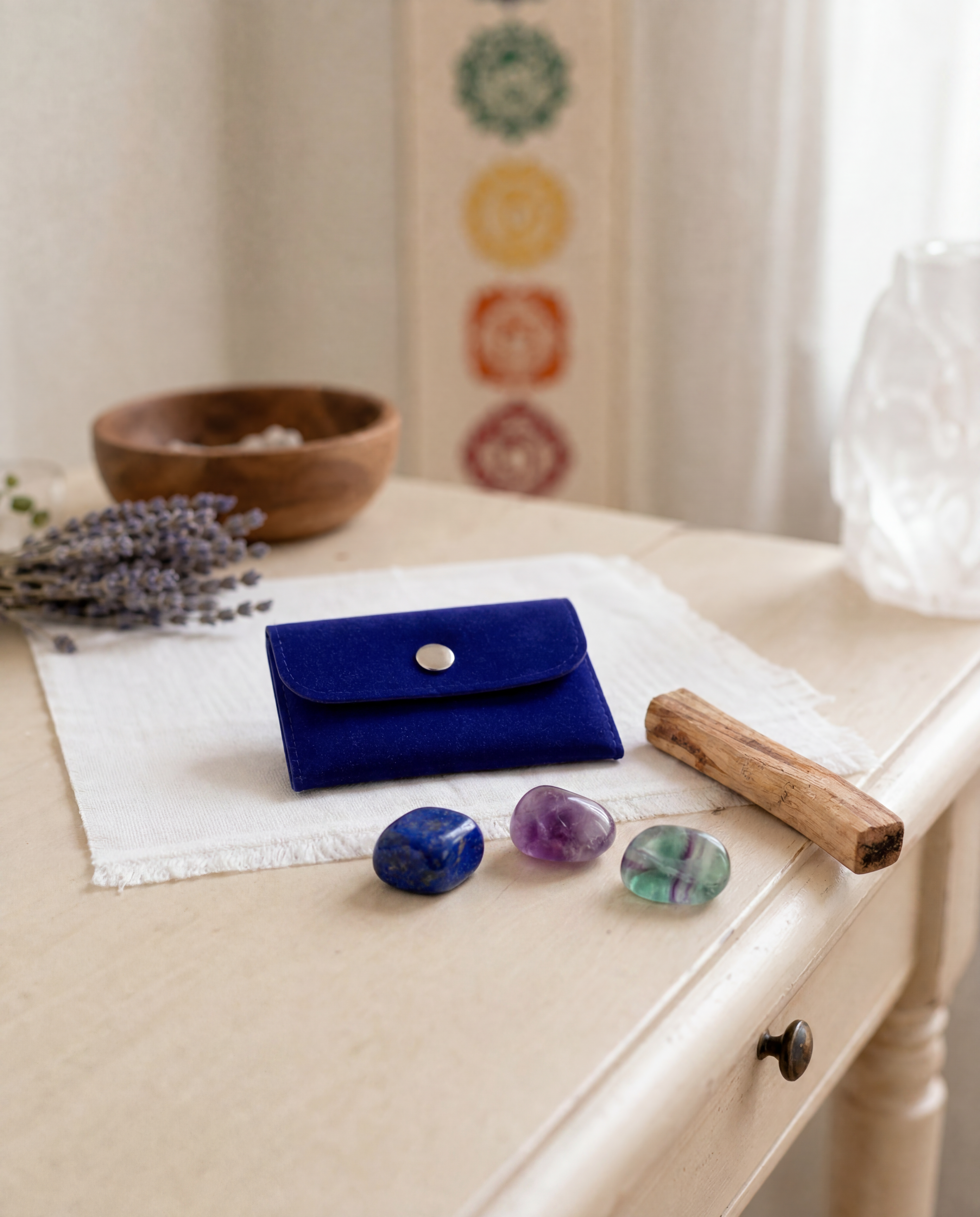 Awaken Your Intuition Third Eye Chakra Trio Tumbled Set with Lapis Lazuli, Amethyst & Fluorite + Free Palo Santo Gift