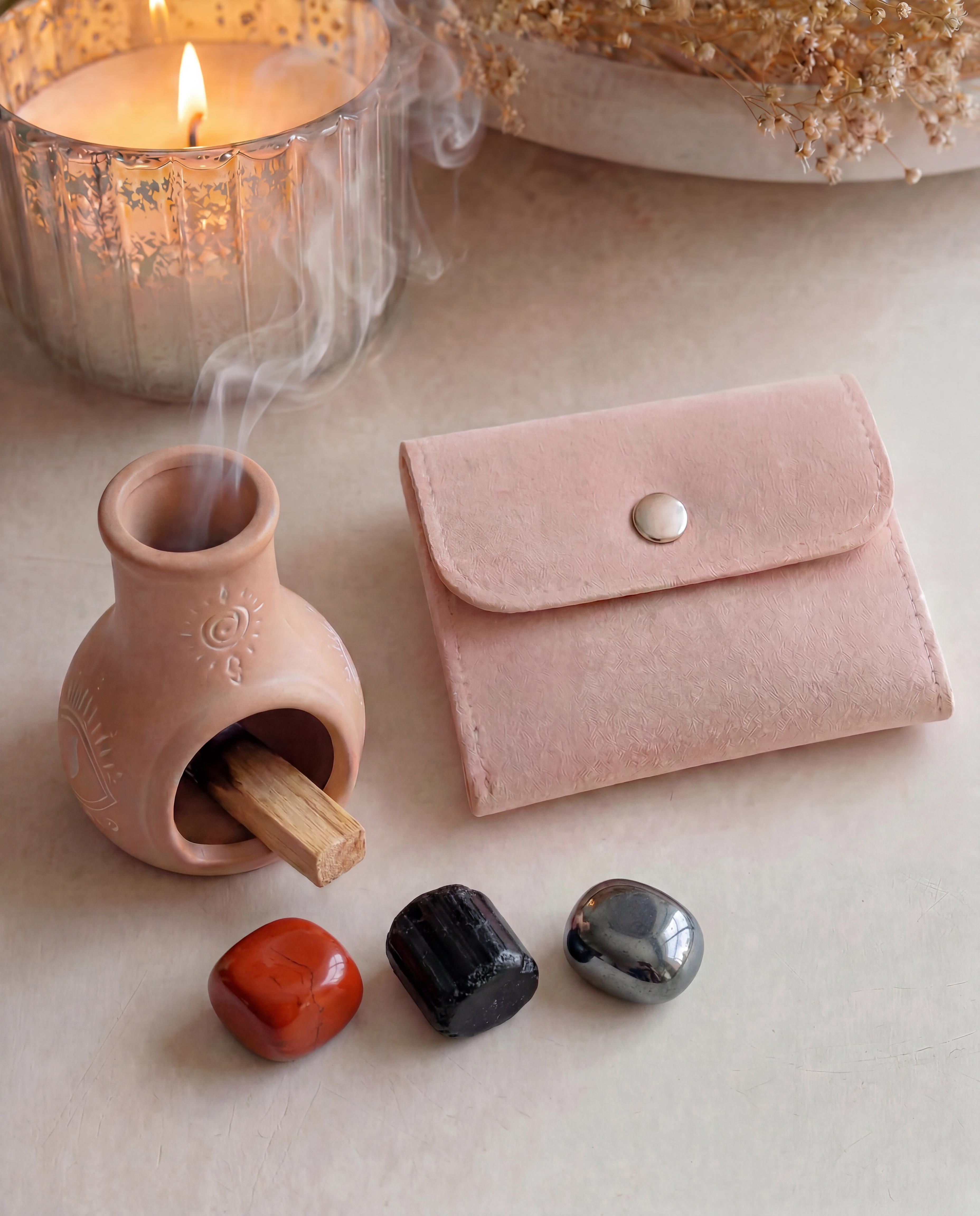 Ground Your Energy Root Chakra Trio Tumbled Set with Red Jasper, Black Tourmaline & Hematite + Free Palo Santo Gift