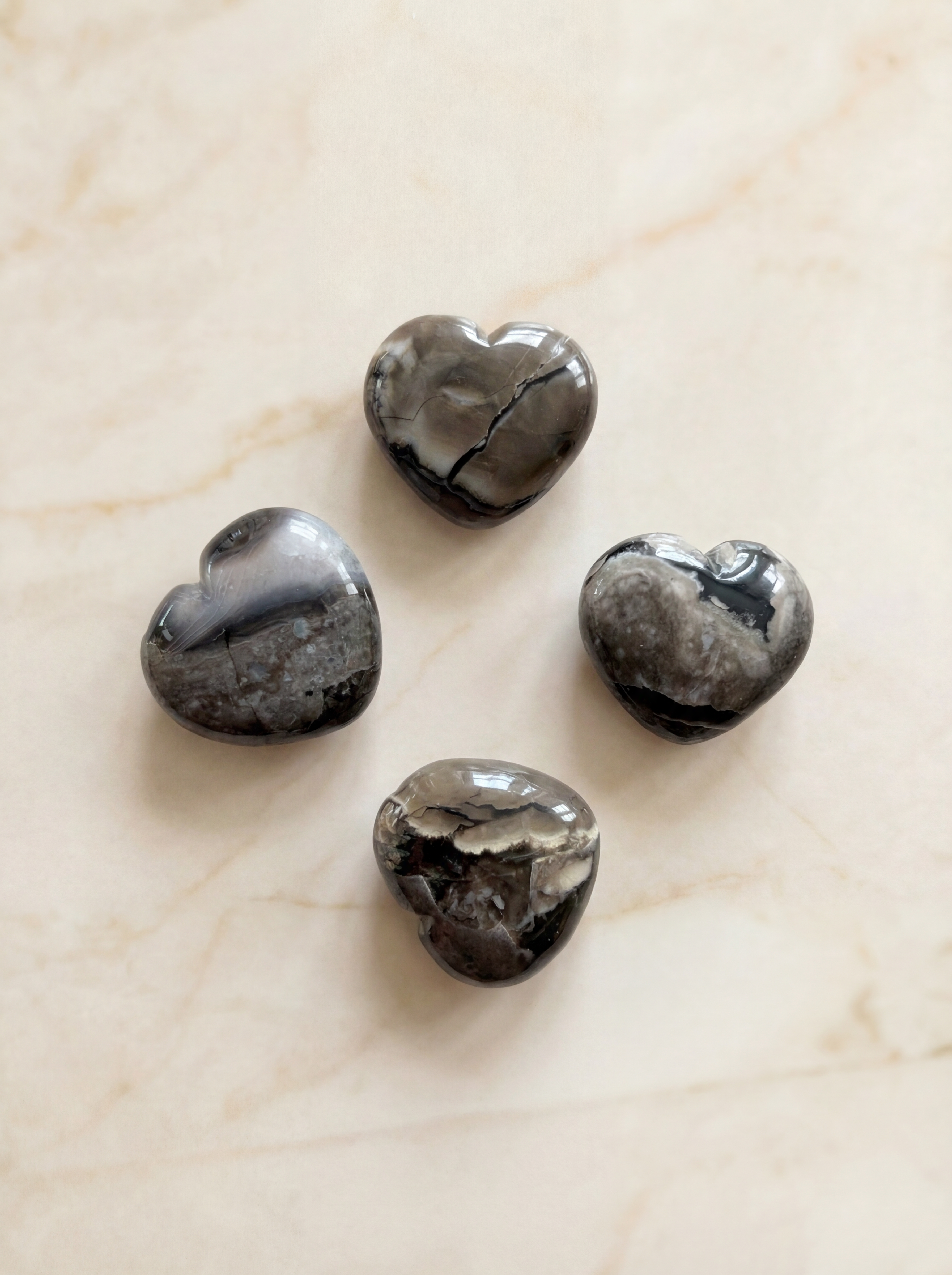 Healing Natural Meditation Volcan Agate Heart Carvings