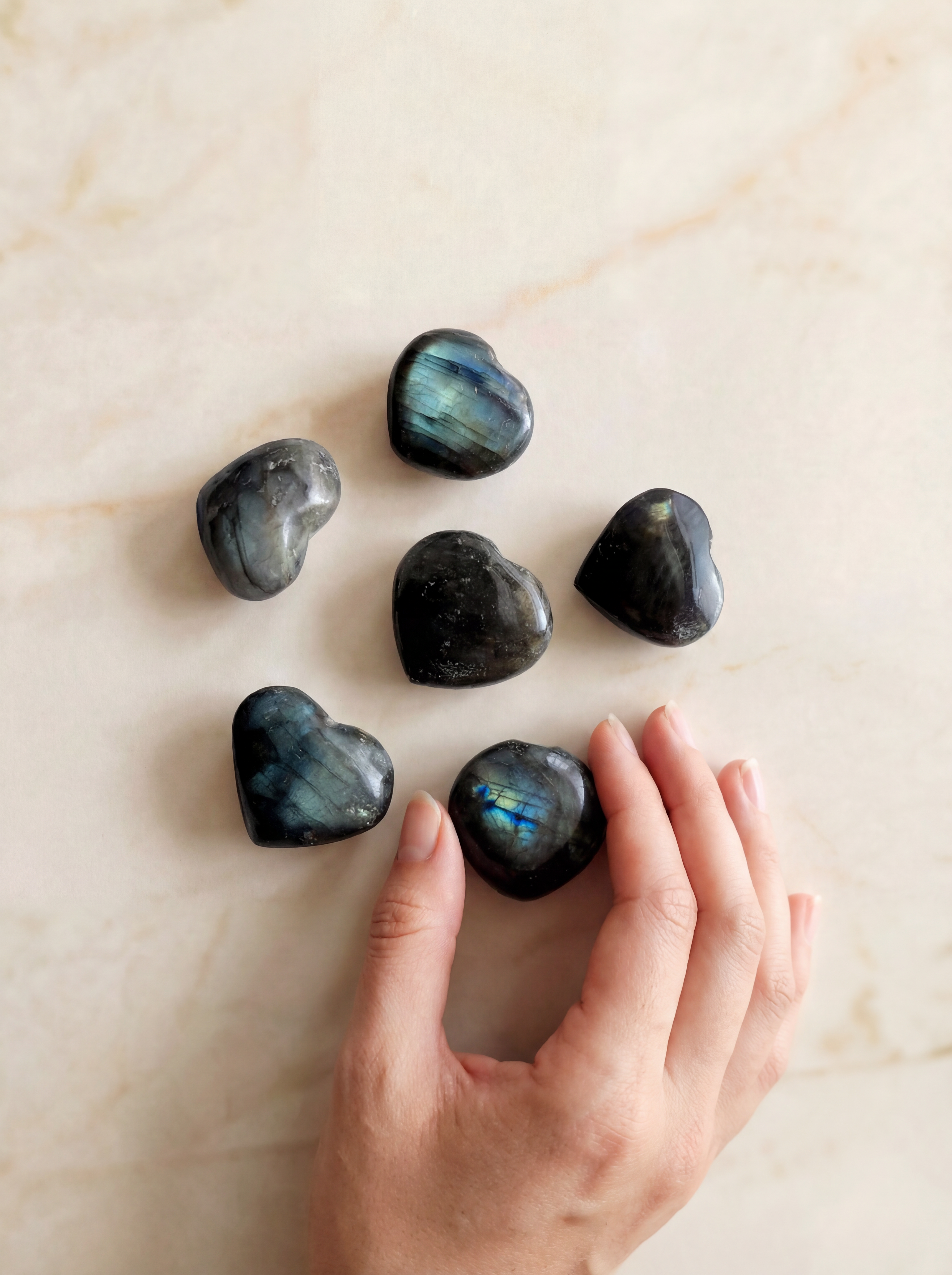 Natural Gemstone Pocket Amulet Hand Carved Purple Light Labradorite Crystal Heart