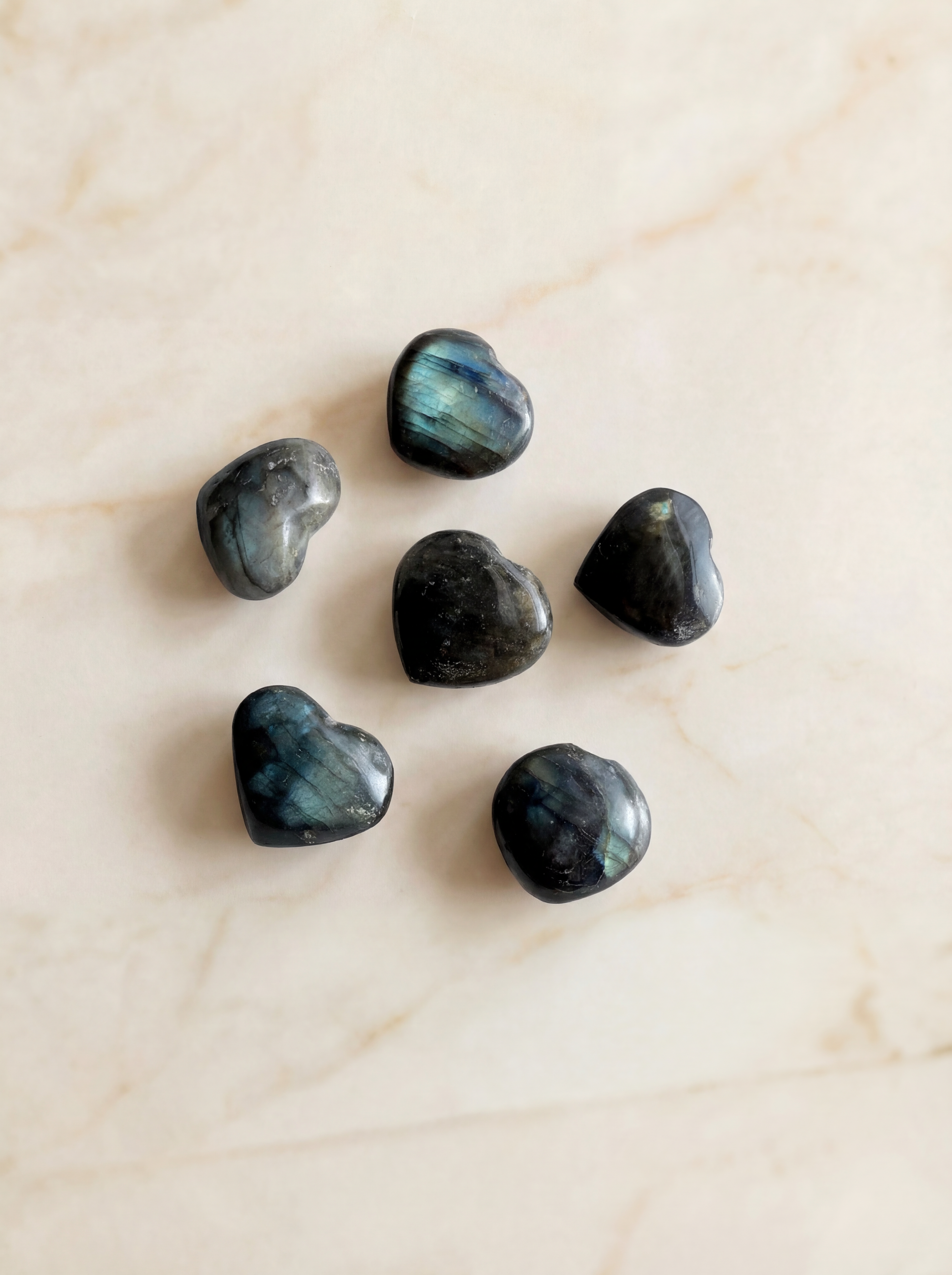 Natural Gemstone Pocket Amulet Hand Carved Purple Light Labradorite Crystal Heart