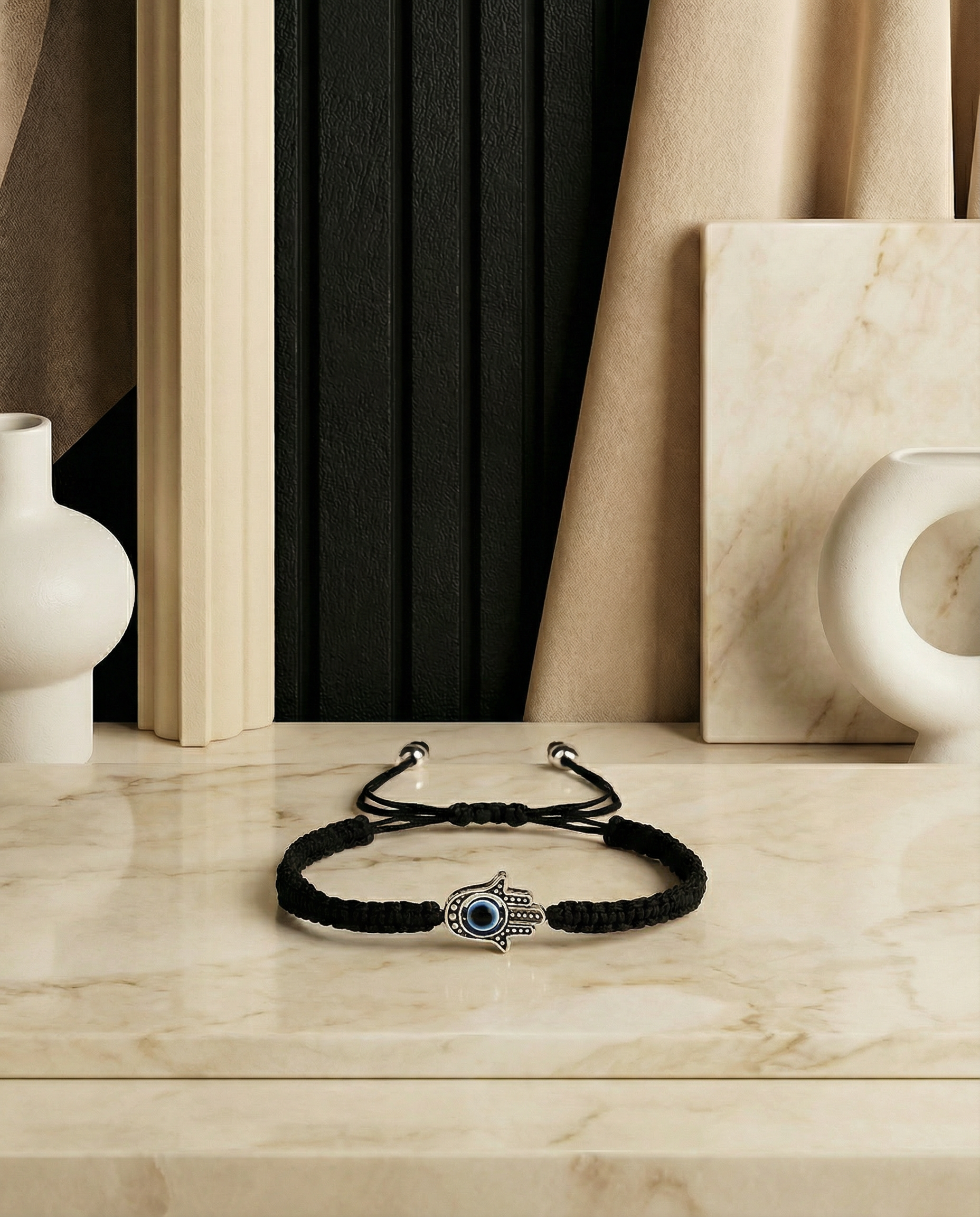 Hand-Woven Black Rope Evil Eye & Hamsa Hand Bracelet  Adjustable Amulet for Protection and Positivity