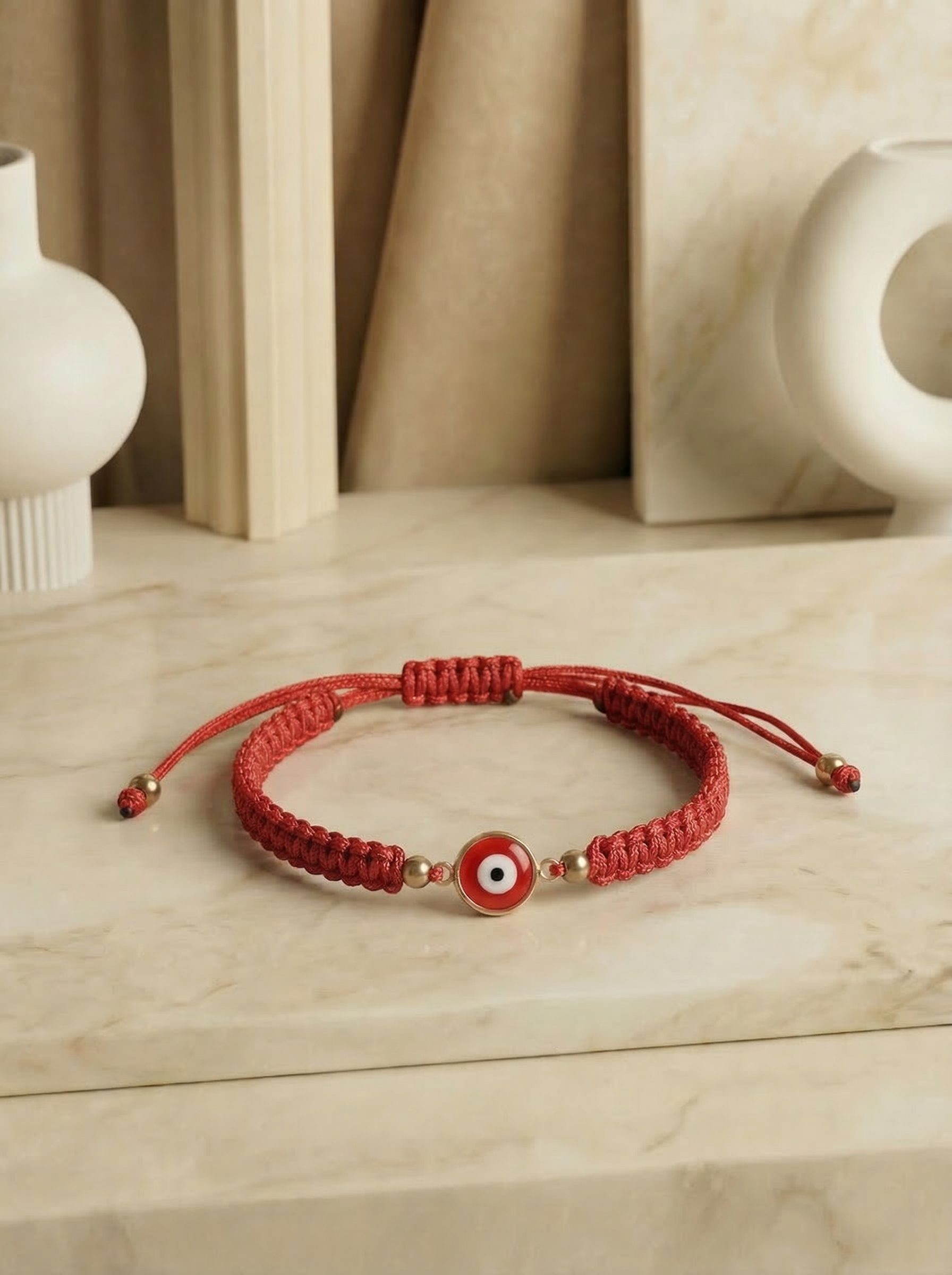 Hand Woven Evil Eye Bracelet Adjustable Amulet in Black, Red, and Blue Rope