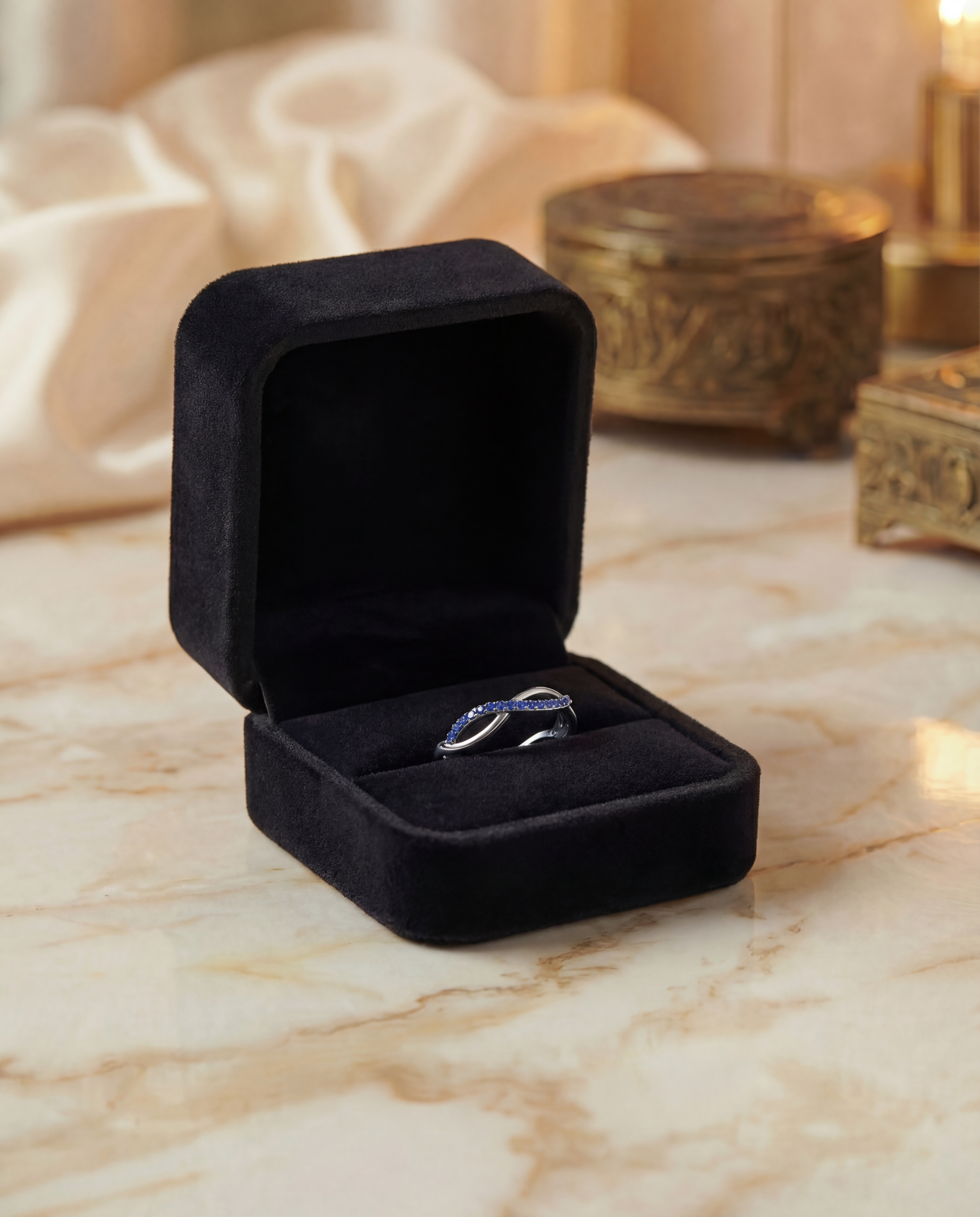 925 Sterling Silver Vintage Black, Lapis Lazuli Infinity Twist Ring Women’s Fine Jewelry